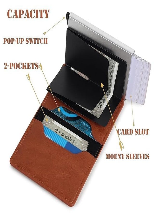 Stealodeal محفظة ستيلوديل بنية اللون، مزودة بحماية RFID، مصنوعة من البولي يوريثان والألومنيوم، تتسع لبطاقات الصراف الآلي/الائتمان/الخصم، تحتوي على 6 فتحات وفتحتين للنقود، مناسبة للرجال والنساء. - Image 3
